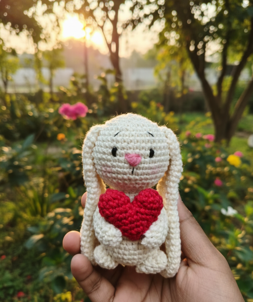 MynaMo Little Souls Handmade Crochet Bunny with Heart