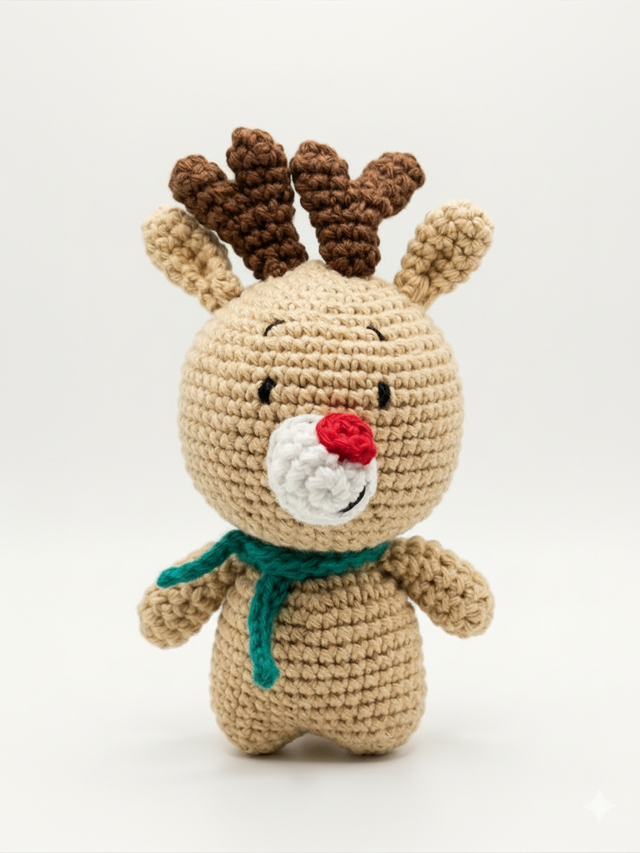 Handmade Crochet Reindeer Soft Toy - 14 cm