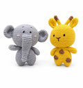 Pocket Pals Crochet Amigurumi Soft Toys Combo – Auli the Elephant & Tuki the Giraffe | Nursery Decor | Baby Shower & Birthday Gift