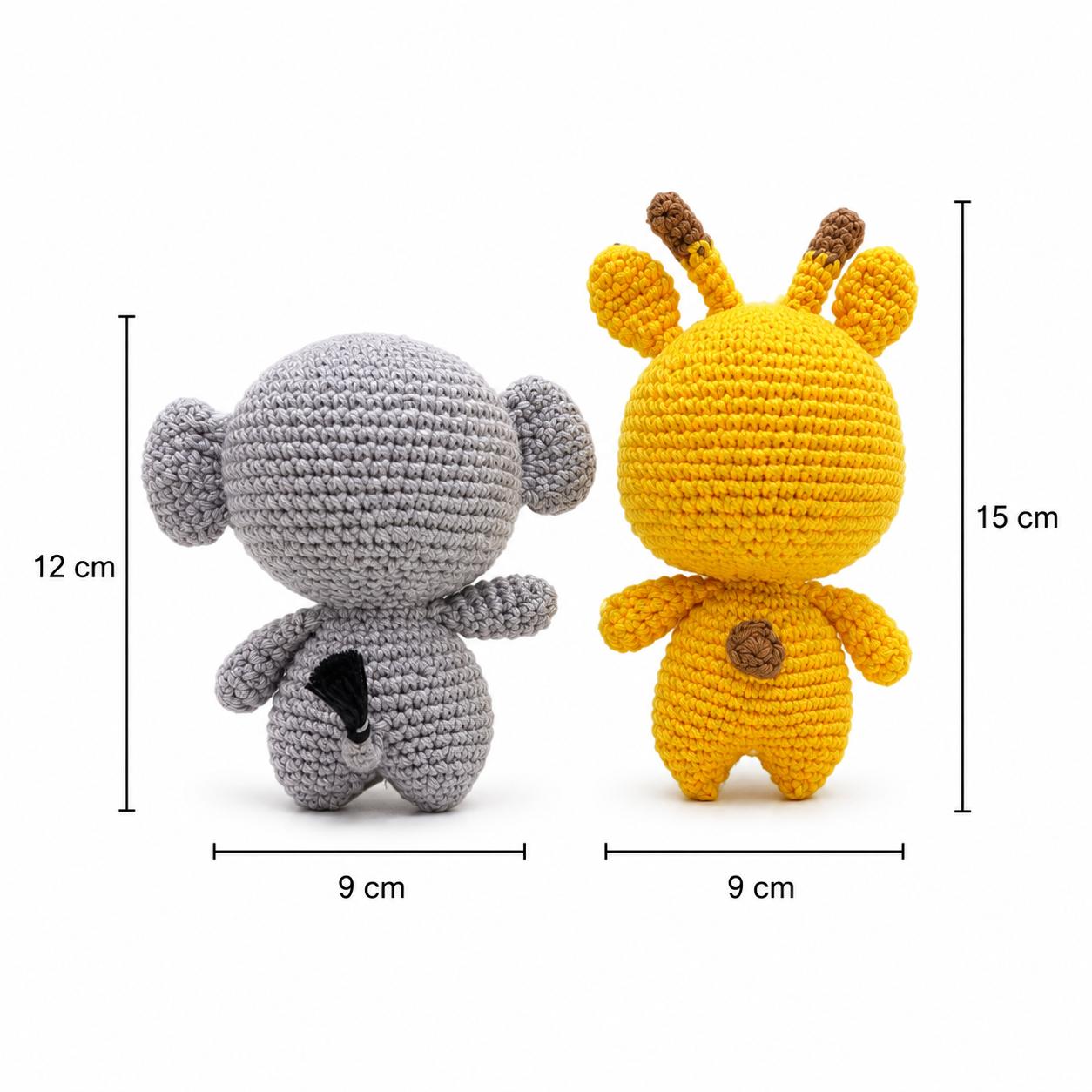 Pocket Pals Crochet Amigurumi Soft Toys Combo – Auli the Elephant & Tuki the Giraffe | Nursery Decor | Baby Shower & Birthday Gift