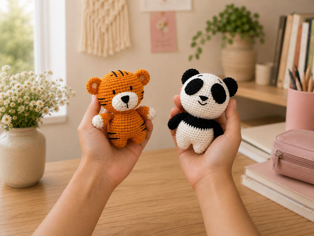 Handmade Crochet Amigurumi Soft Toys Combo – Coco the Panda & Togo the Tiger | Thoughtful Gift for Every Occasion