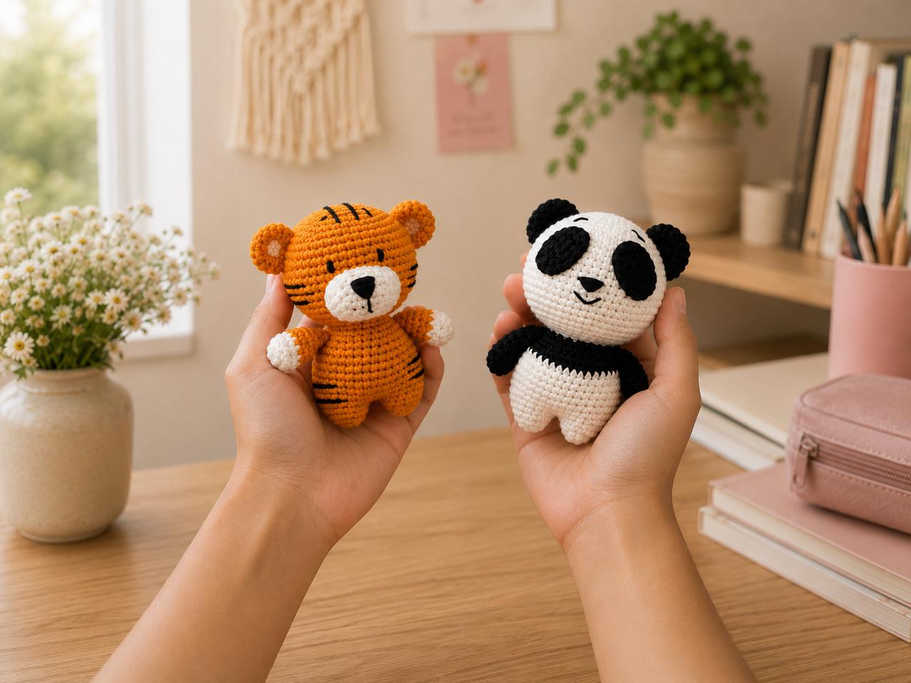 Handmade Crochet Amigurumi Soft Toys Combo – Coco the Panda & Togo the Tiger | Thoughtful Gift for Every Occasion