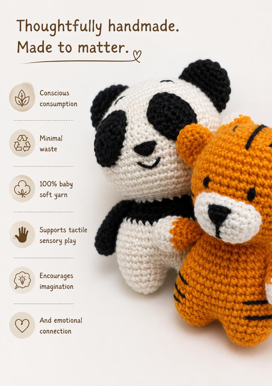Handmade Crochet Amigurumi Soft Toys Combo – Coco the Panda & Togo the Tiger | Thoughtful Gift for Every Occasion