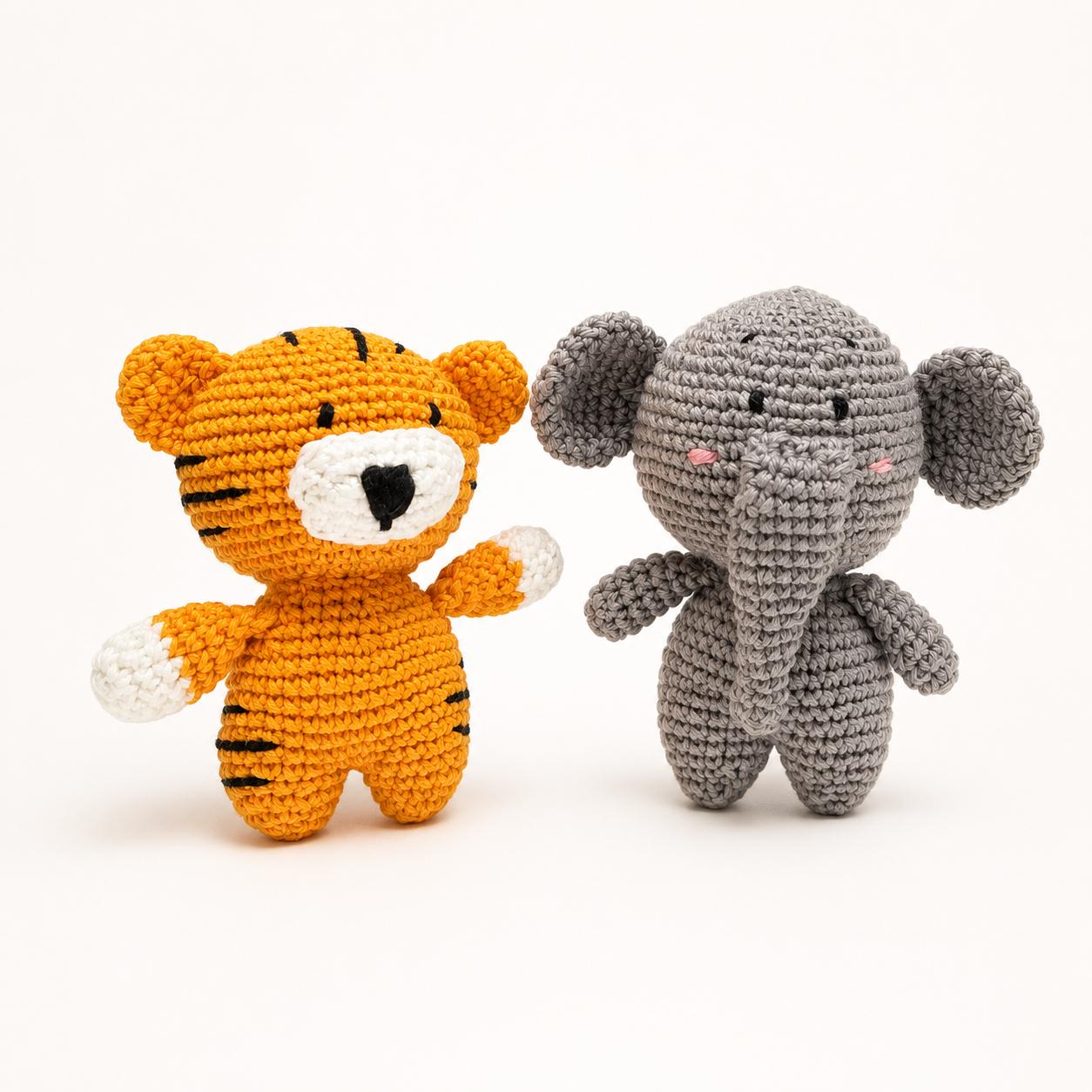 Handmade Crochet Amigurumi Soft Toys Combo – Togo the Tiger & Auli the Elephant | Thoughtful Gift for Every Occasion