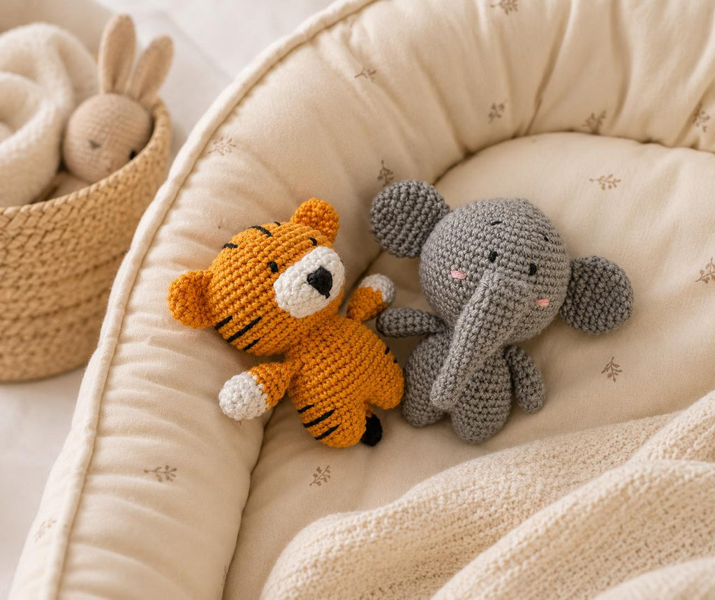 Handmade Crochet Amigurumi Soft Toys Combo – Togo the Tiger & Auli the Elephant | Thoughtful Gift for Every Occasion