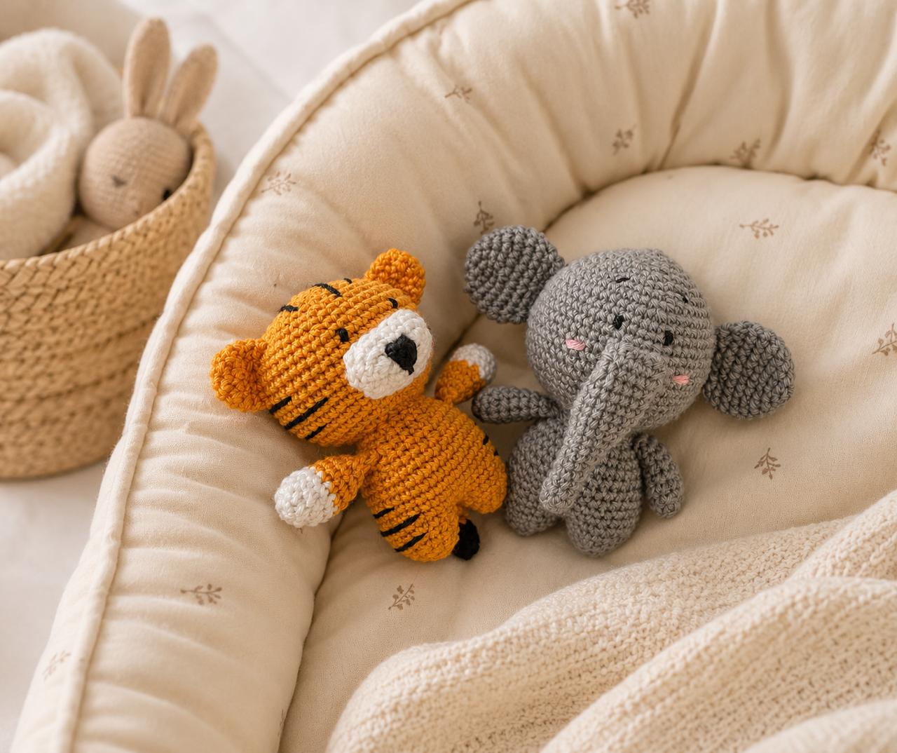 Handmade Crochet Amigurumi Soft Toys Combo – Togo the Tiger & Auli the Elephant | Thoughtful Gift for Every Occasion