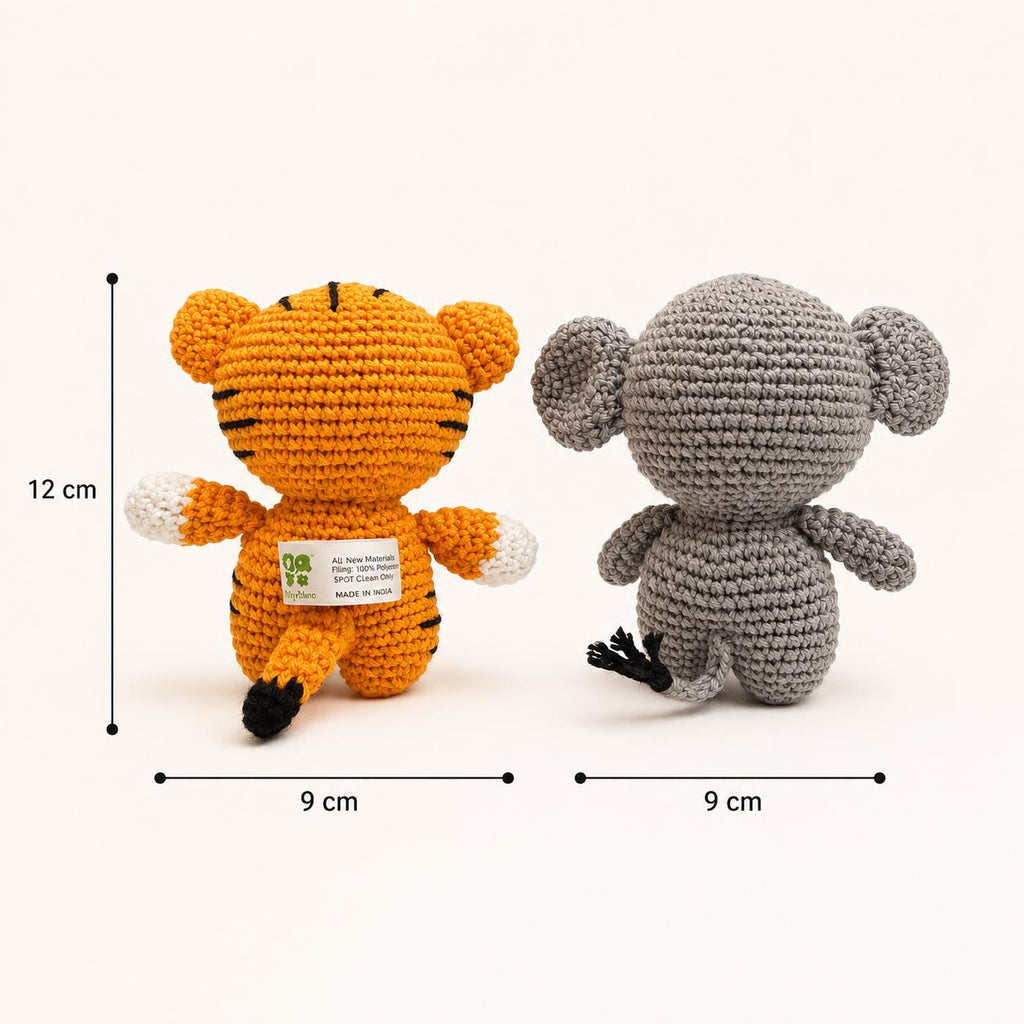 Handmade Crochet Amigurumi Soft Toys Combo – Togo the Tiger & Auli the Elephant | Thoughtful Gift for Every Occasion