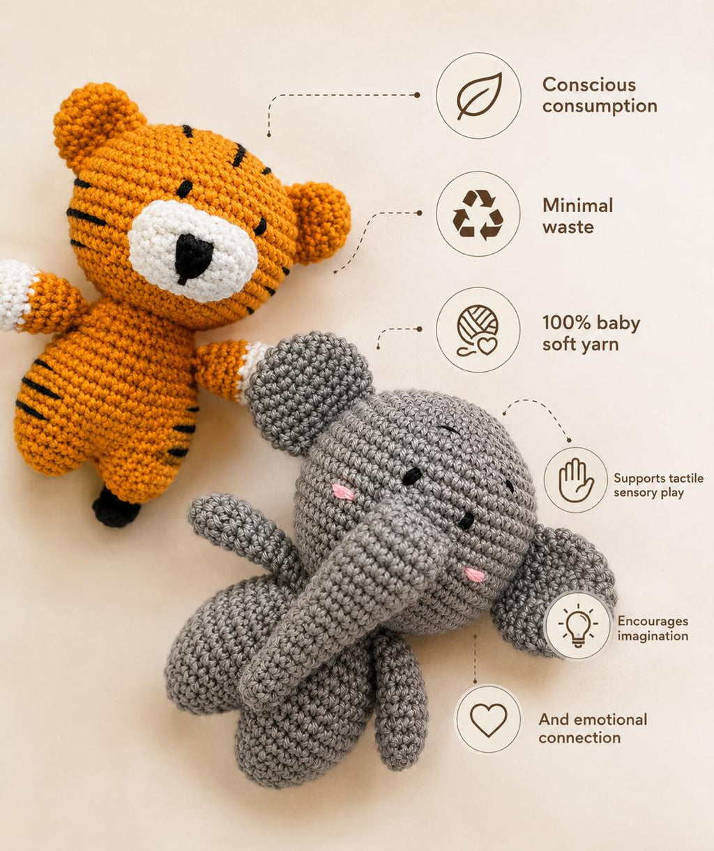 Handmade Crochet Amigurumi Soft Toys Combo – Togo the Tiger & Auli the Elephant | Thoughtful Gift for Every Occasion