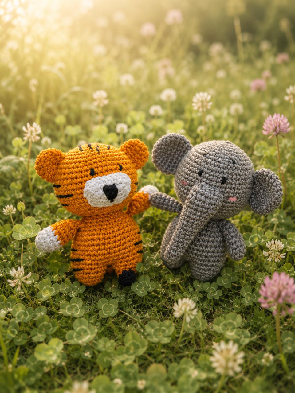 Handmade Crochet Amigurumi Soft Toys Combo – Togo the Tiger & Auli the Elephant | Thoughtful Gift for Every Occasion