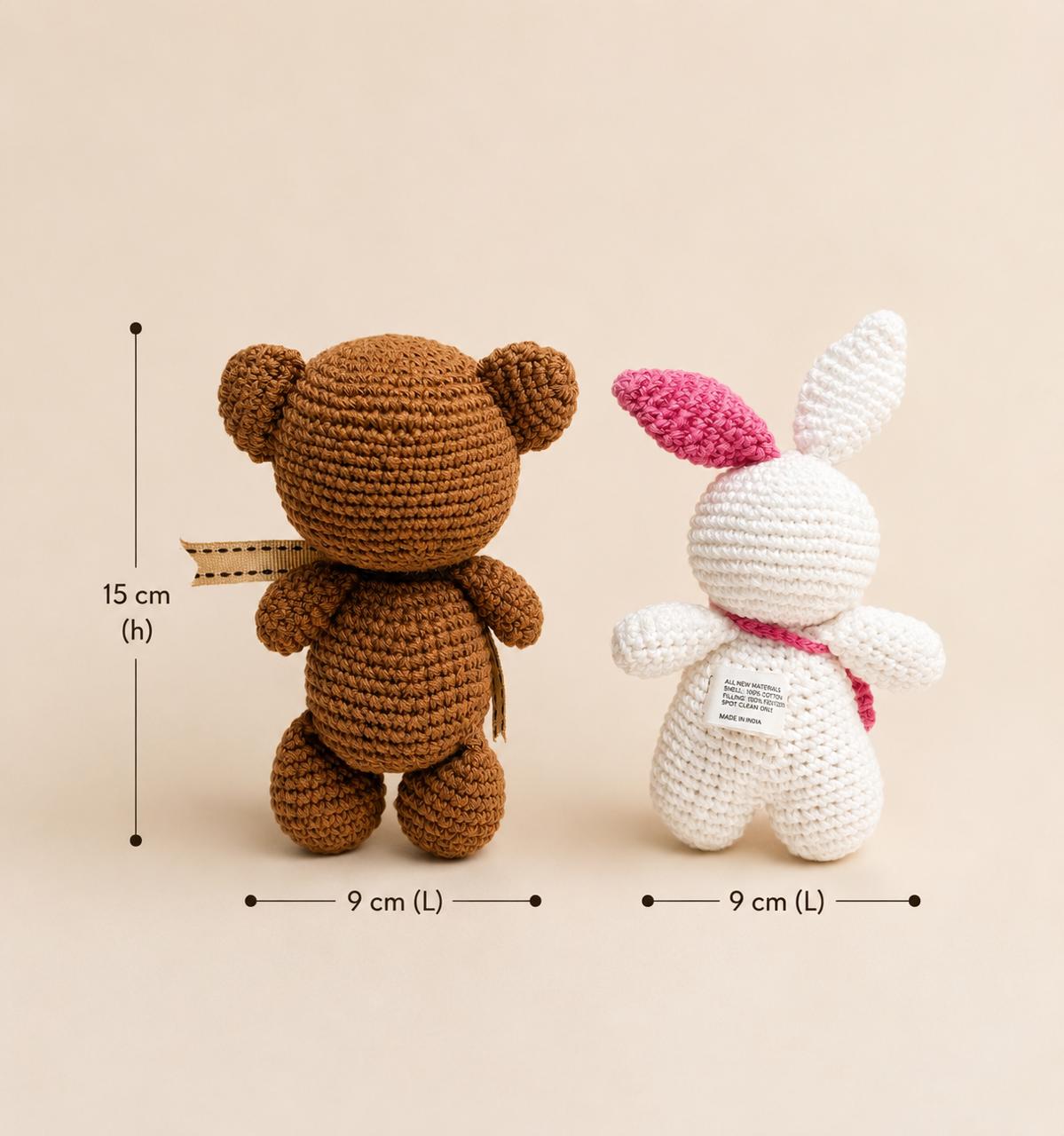Double Luck Bundle ~ Little Souls Special Edition | Lumi the Bunny & Toffee the Teddy | Handmade Crochet Plush Gift Set | Keepsake Companion (Pack of 2)
