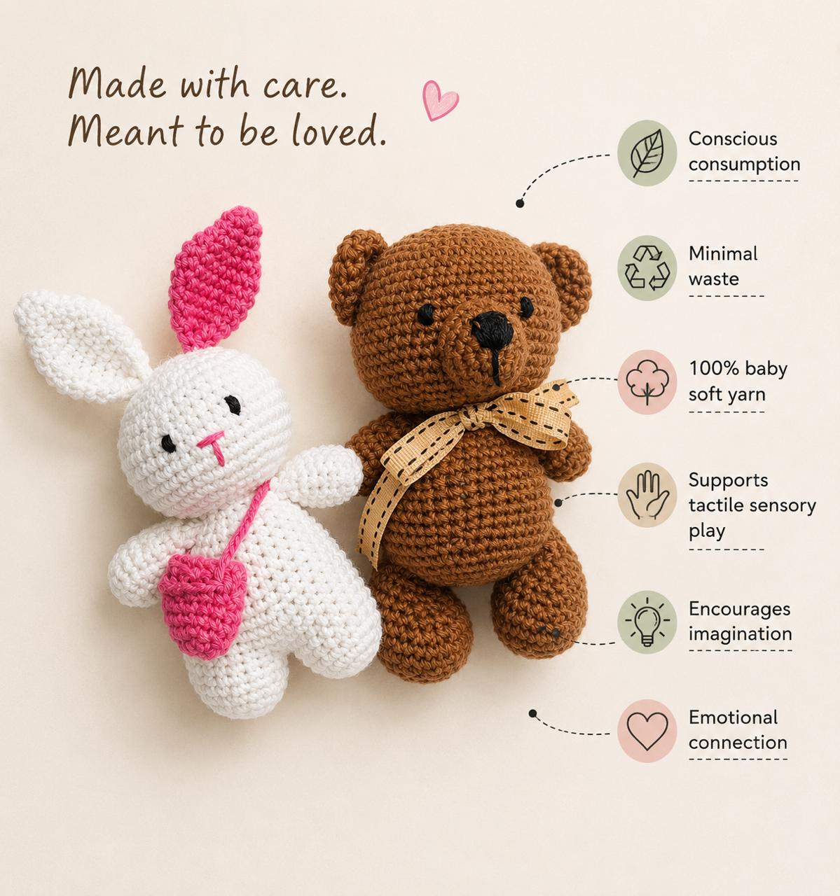 Double Luck Bundle ~ Little Souls Special Edition | Lumi the Bunny & Toffee the Teddy | Handmade Crochet Plush Gift Set | Keepsake Companion (Pack of 2)