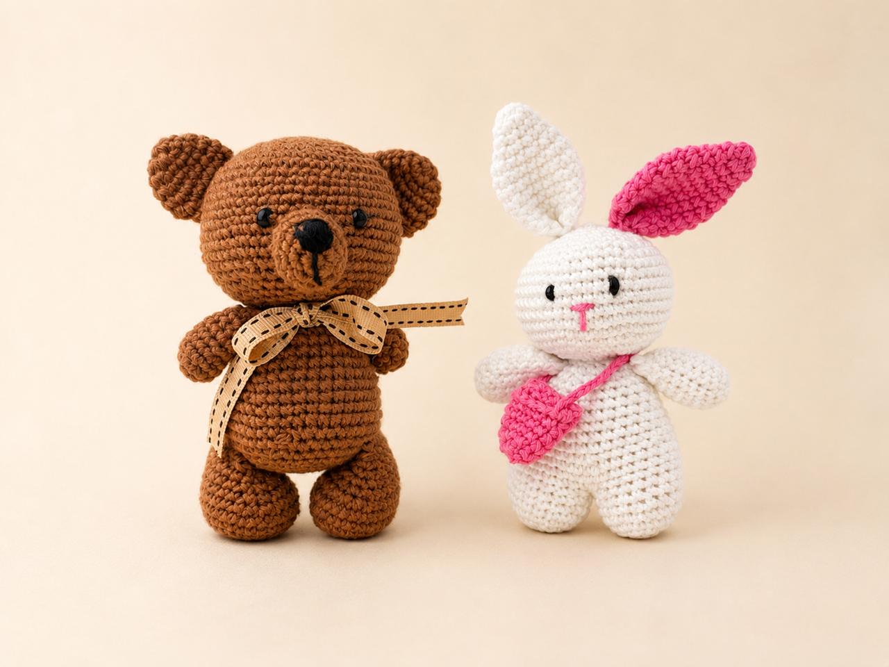 Double Luck Bundle ~ Little Souls Special Edition | Lumi the Bunny & Toffee the Teddy | Handmade Crochet Plush Gift Set | Keepsake Companion (Pack of 2)