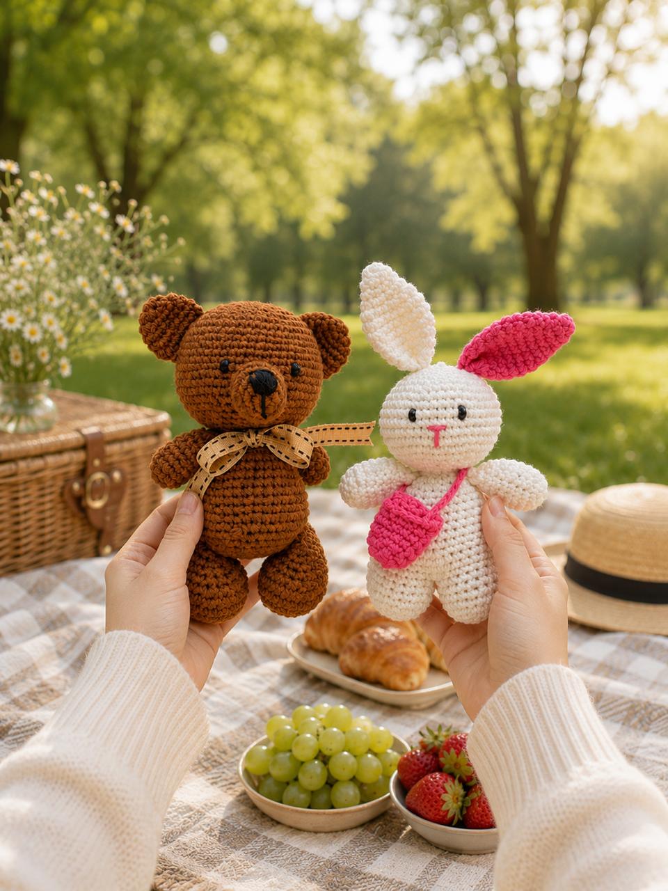 Double Luck Bundle ~ Little Souls Special Edition | Lumi the Bunny & Toffee the Teddy | Handmade Crochet Plush Gift Set | Keepsake Companion (Pack of 2)