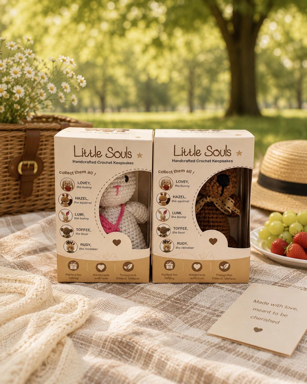 Double Luck Bundle ~ Little Souls Special Edition | Lumi the Bunny & Toffee the Teddy | Handmade Crochet Plush Gift Set | Keepsake Companion (Pack of 2)
