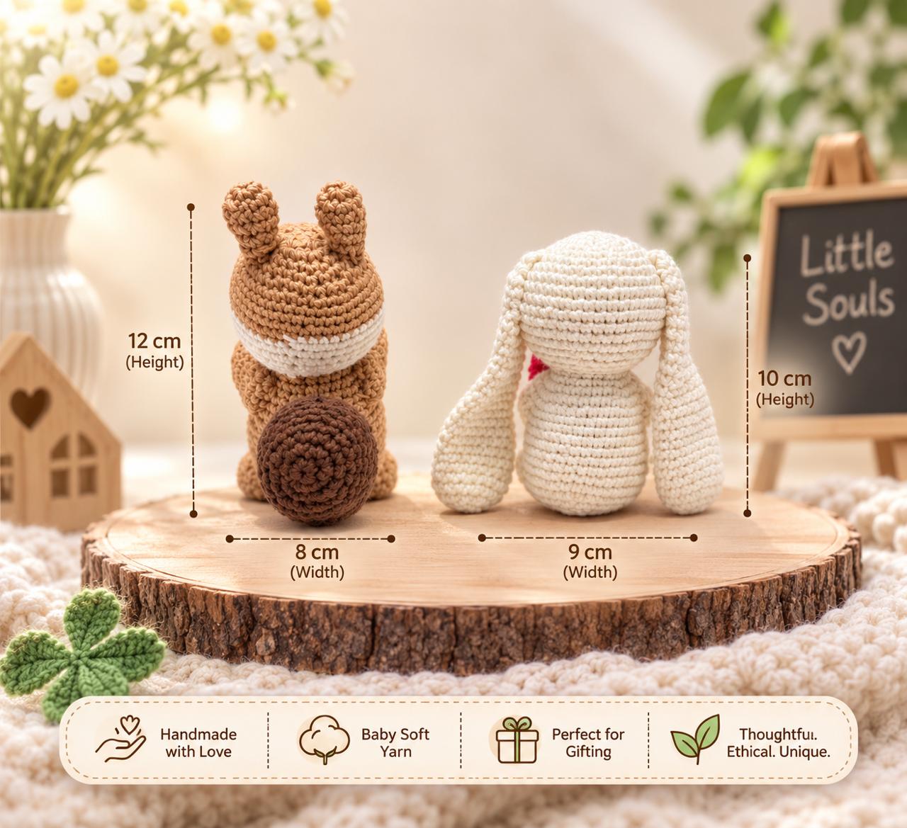 Little Souls Double Luck Bundle – Hazel the Squirrel & Lovey the Bunny | Handmade Crochet Toy Gift Set | Collectible Amigurumi Companions | Thoughtful Gift for Kids & Adults (Pack of 2)