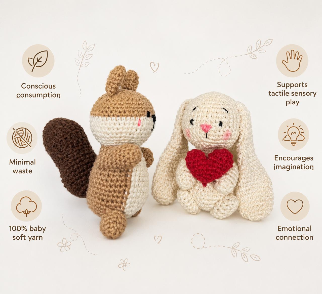 Little Souls Double Luck Bundle – Hazel the Squirrel & Lovey the Bunny | Handmade Crochet Toy Gift Set | Collectible Amigurumi Companions | Thoughtful Gift for Kids & Adults (Pack of 2)