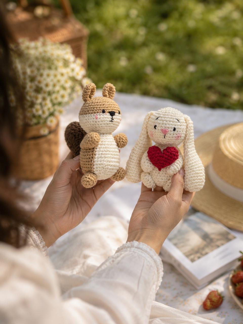 Little Souls Double Luck Bundle – Hazel the Squirrel & Lovey the Bunny | Handmade Crochet Toy Gift Set | Collectible Amigurumi Companions | Thoughtful Gift for Kids & Adults (Pack of 2)