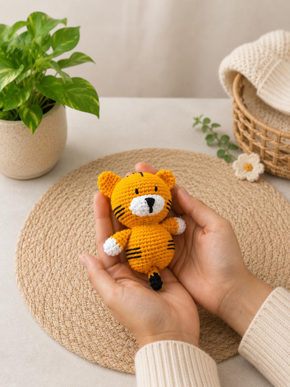 Handmade Crochet Tiger | Pocket-Sized Stuffed Amigurumi | 10 cm