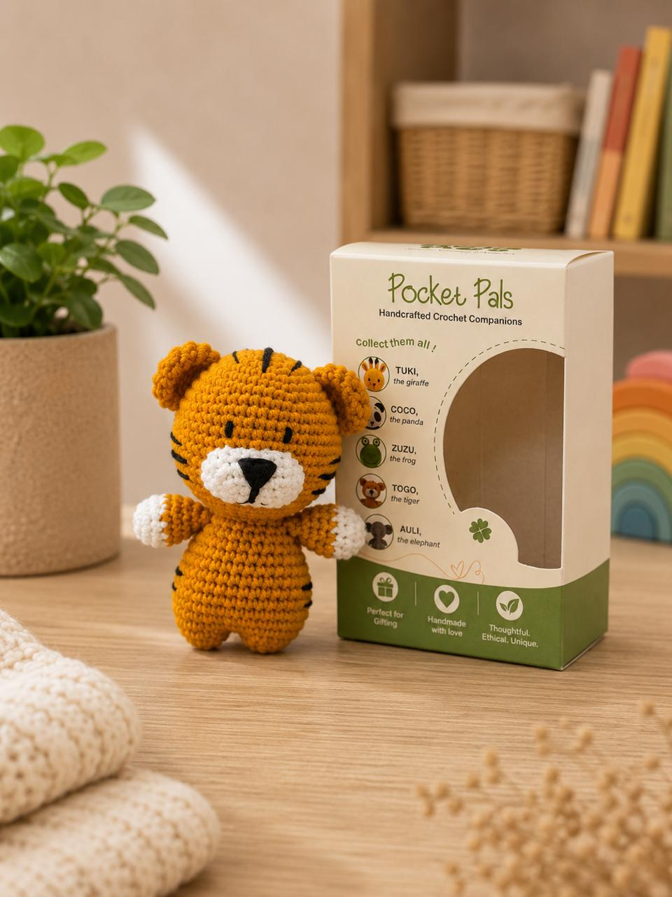 Handmade Crochet Tiger | Pocket-Sized Stuffed Amigurumi | 10 cm