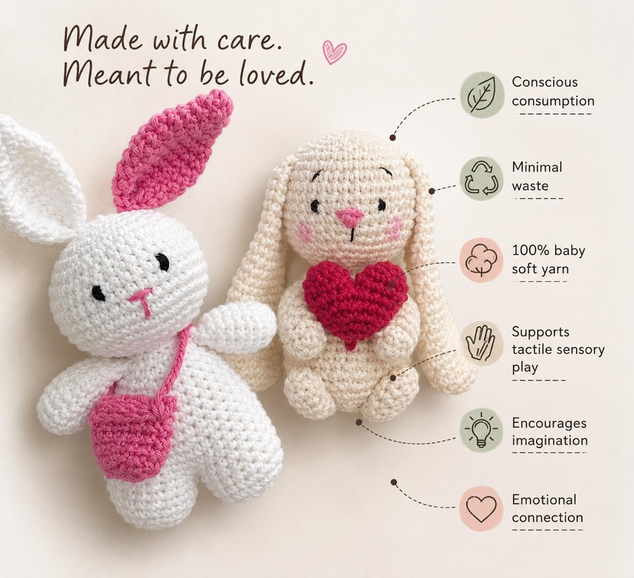 Double Luck Bundle ~ Little Souls Special Edition | Lumi & Lovey Handmade Crochet Bunny Gift Set | Keepsake Companions (Pack of 2)