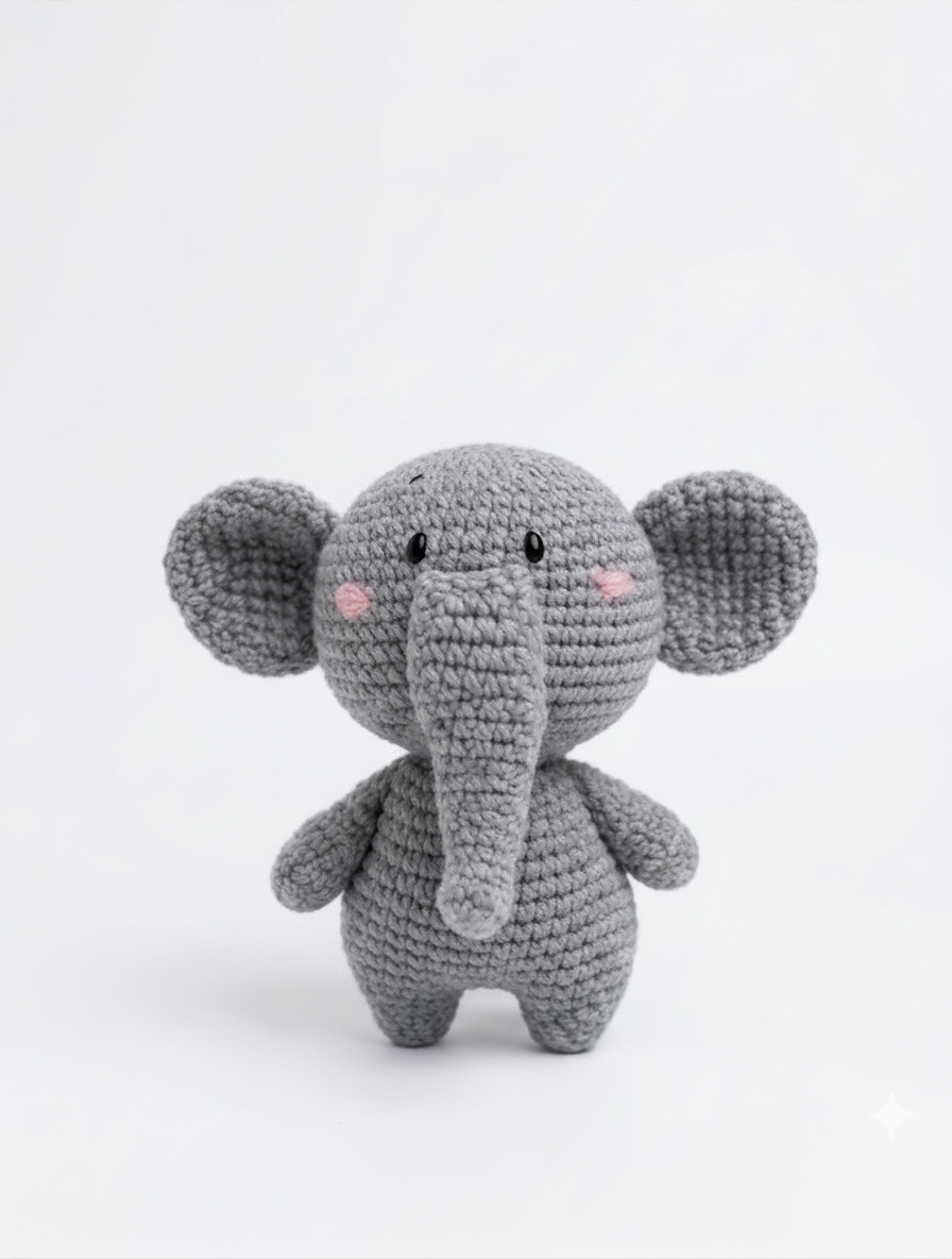 Handmade Crochet Elephant Plush Toy - 15 cm (Gray)