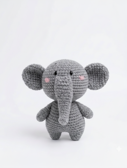 Handmade Crochet Elephant Plush Toy - 15 cm (Gray)