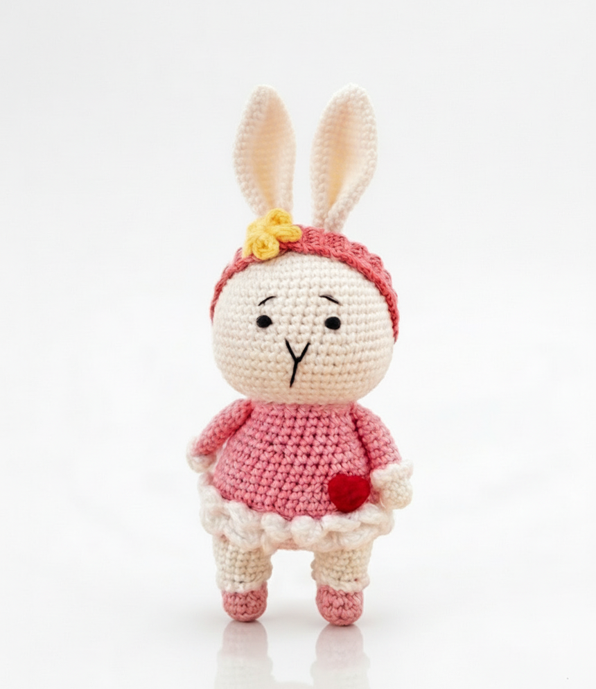 Handmade Crochet Bunny Soft Toy with Dress – 20 cm