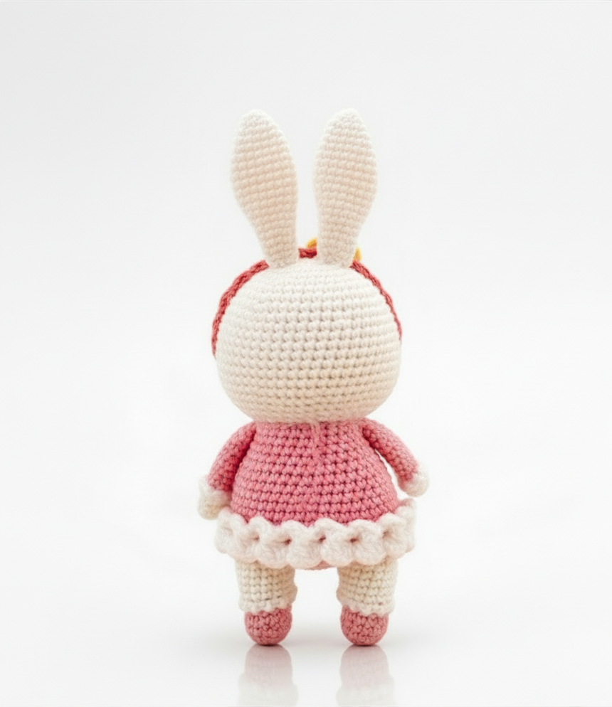 Handmade Crochet Bunny Soft Toy with Dress – 20 cm