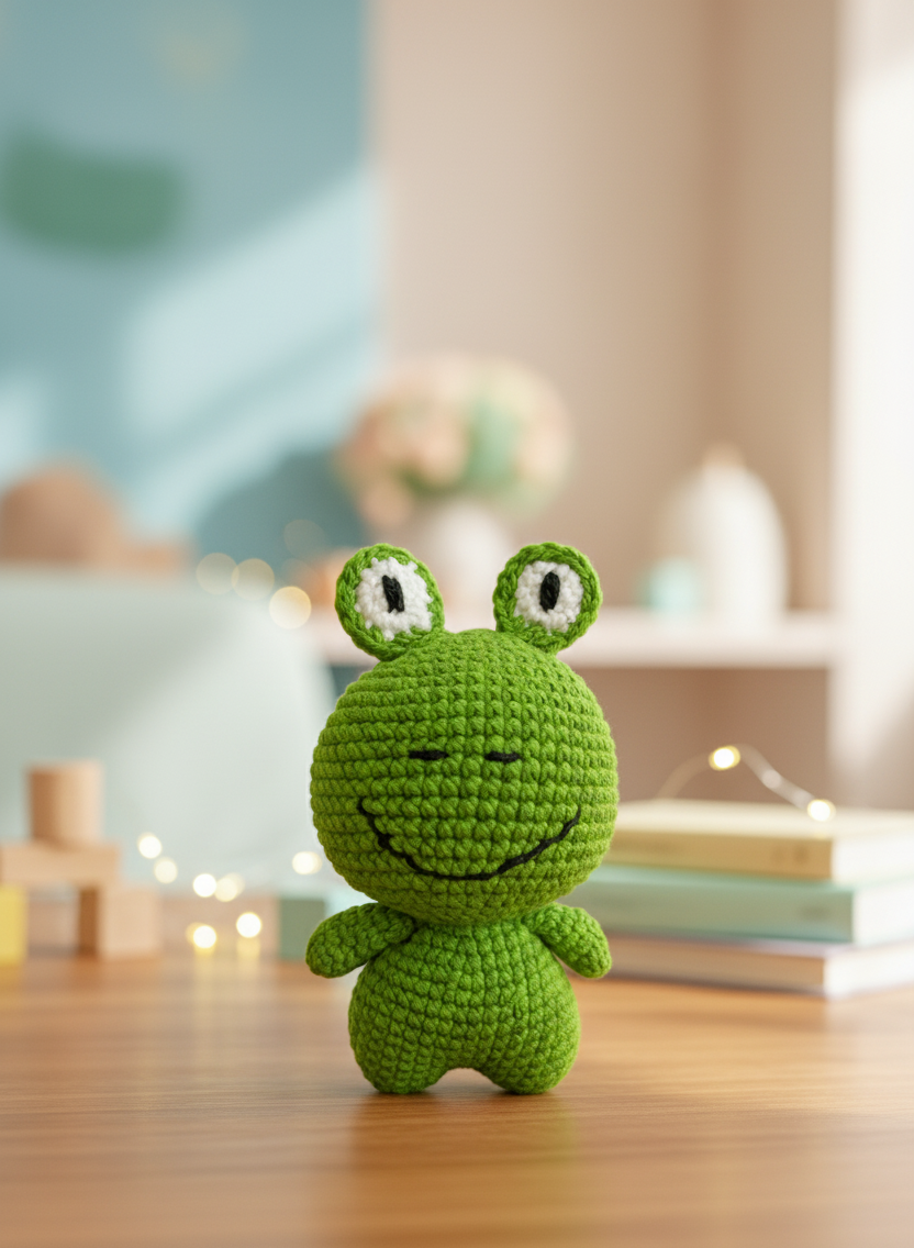 Zuzu the Frog - Handmade Crochet Pocket Pal - 10cm